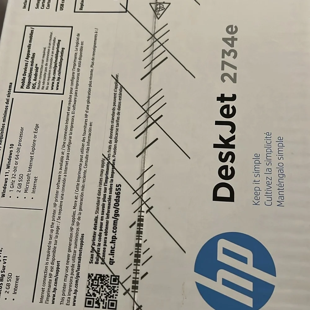 New HP DeskJet 2734e color wireless printer